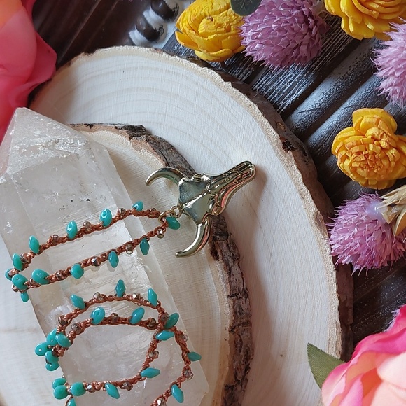 Sale Southwestern Crocheted Necklace, Turquoise, Handmade by Rust Belt Raised - Picture 6 of 13